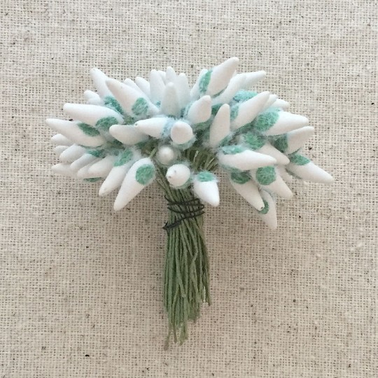 White and Green Fuzzy Pointed Vintage Flower Stamen Centers ~ Germany